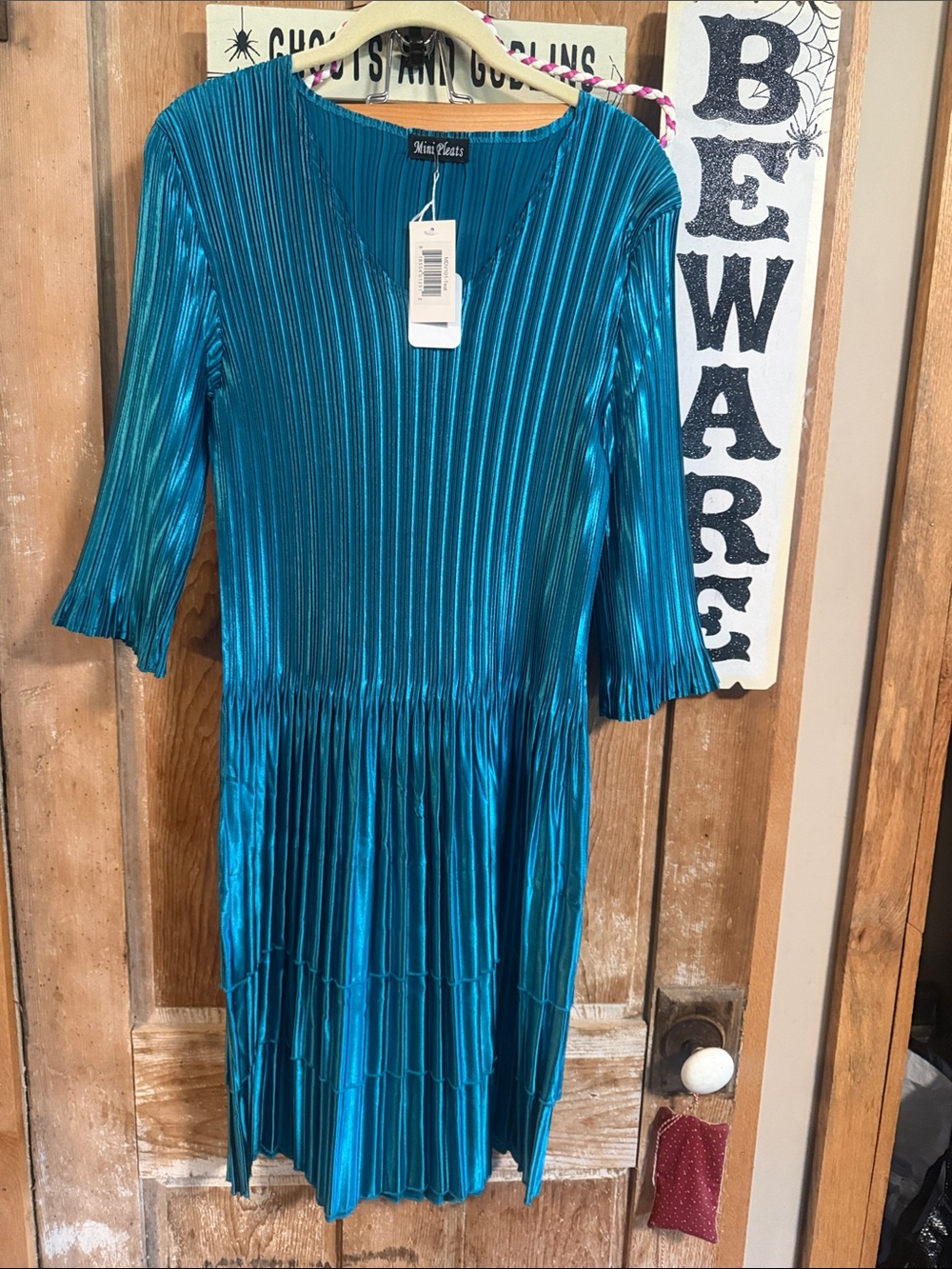 Teal Pleated Midi Dress